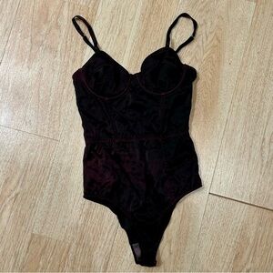 Fleur Du Mal Black Satin Bullet Bodysuit- Small